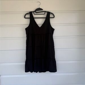 Crystal Doll Black V-Neck Tiered Mini Dress